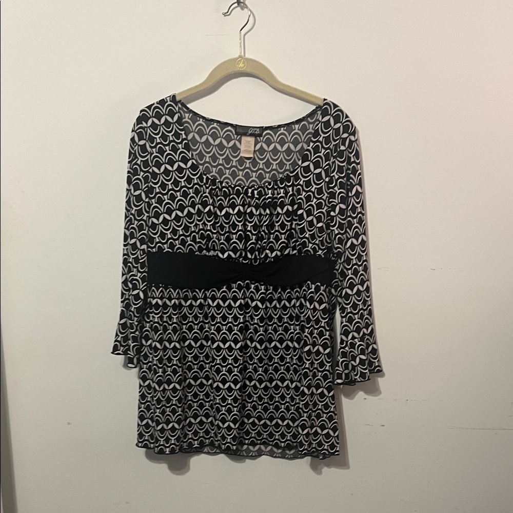 J.T.B. Vintage Y2K Geometric Print Empire Waist Tunic Top - Size L